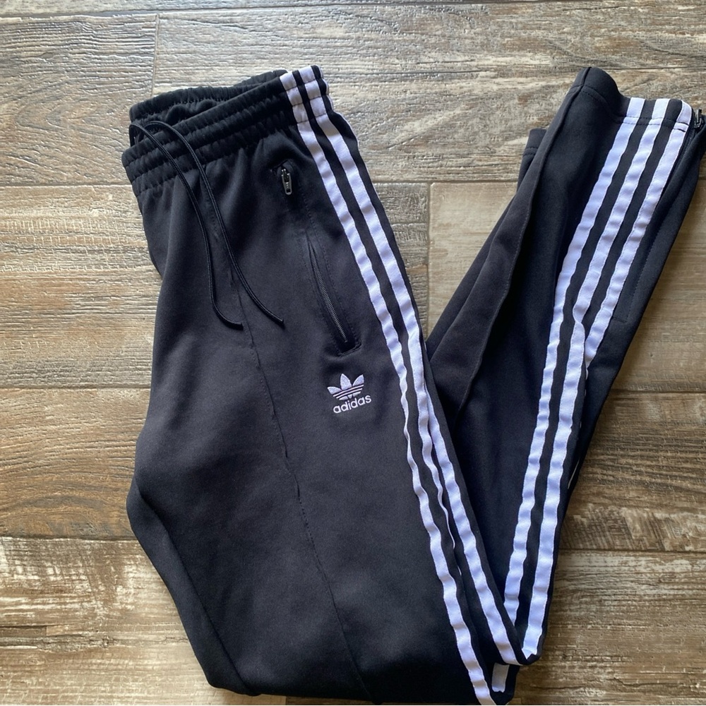 Adidas Kids Black Joggers with White Stripes